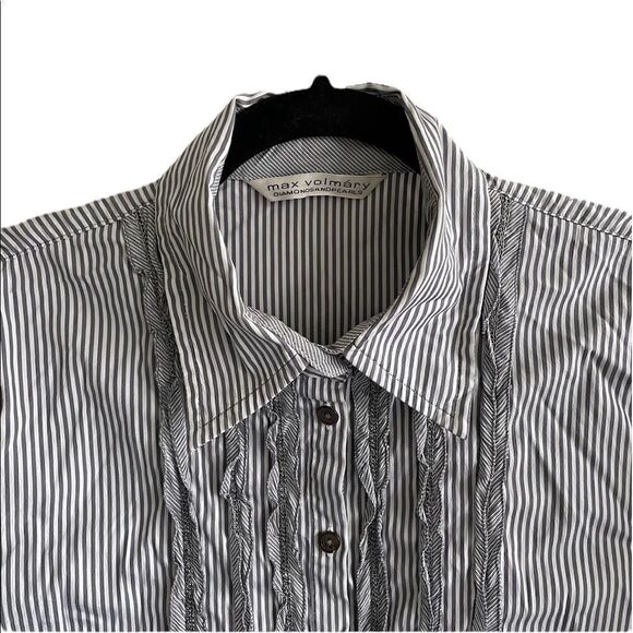 Max VOLMARY Diamonds And Pearls Striped Button Front Shirt Blue White 14 - Picture 2 of 11